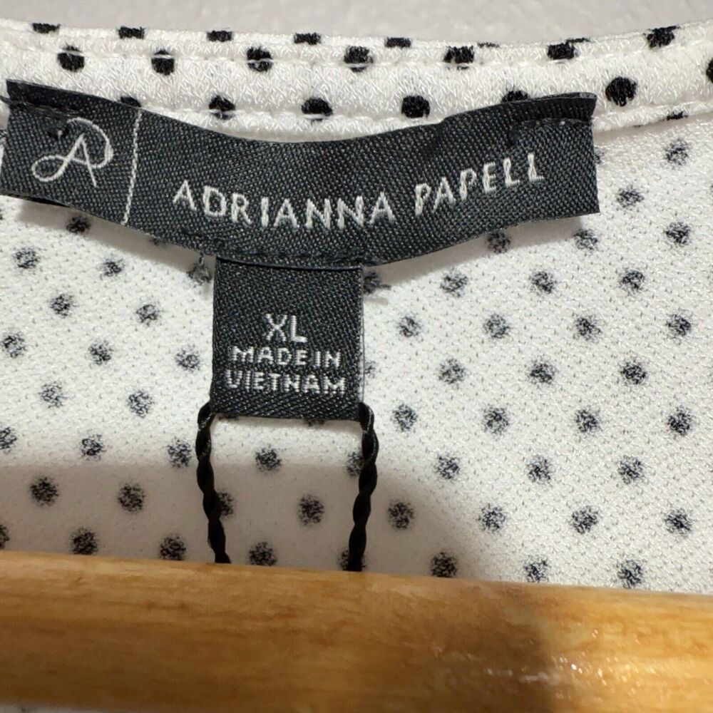 Adrianna Papell Top Women’s Size XL White & Black Polka Dot V-Neck Short Sleeve - Picture 8 of 10